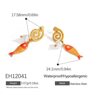 1 Pair Creative Colorful Oil Drip Stainless Steel Fish Women's Drop Earrings h5 Picture2