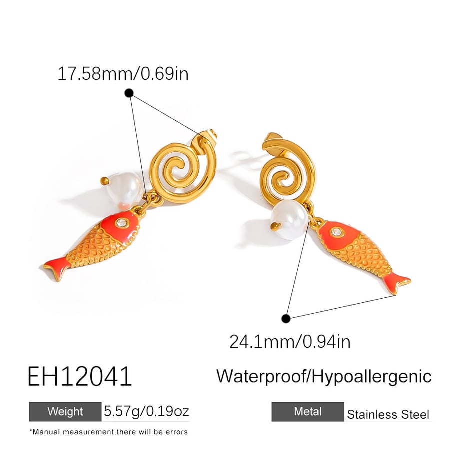 1 Pair Creative Colorful Oil Drip Stainless Steel Fish Women's Drop Earrings Picture2