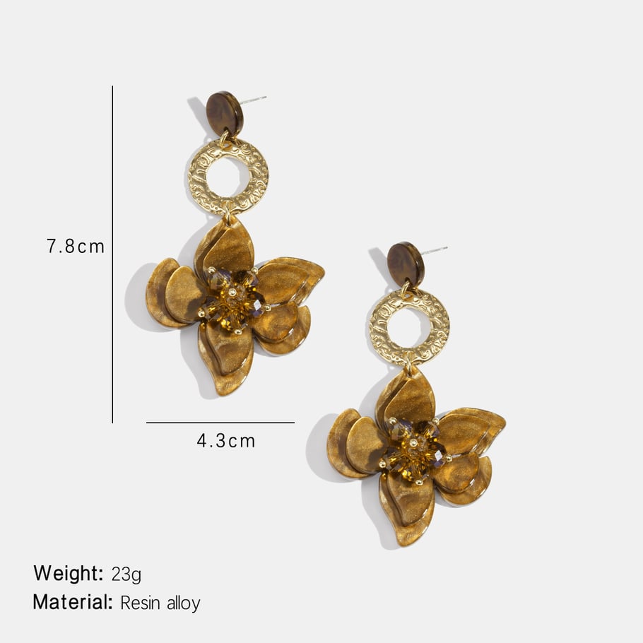 1 Pair Retro Flower Resin Dangle Earrings Picture2