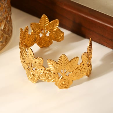 1 pieza de pulseras de mujer de color dorado con diseño de flores diarias de serie simple h5 Imagen5