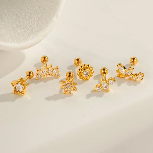 1 Piece Heart Star Copper Gold Color Zircon Piercing Earring 2