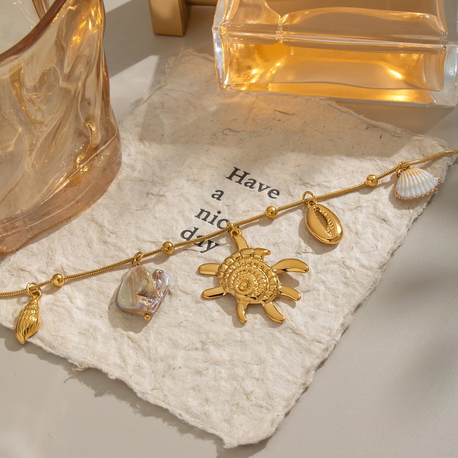 Collier pendentif en acier inoxydable couleur or en forme de coquillage, 1 pièce Image3