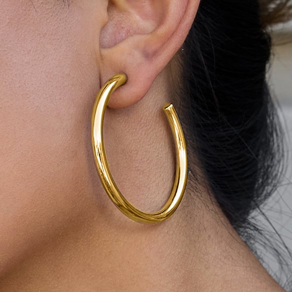 1 Pair Classic Circle Stainless Steel Gold Color Women's Hoop Earrings 2