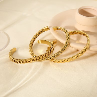 Braccialetti da donna con polsino in acciaio inossidabile color oro intrecciato con catena classica da 1 pezzo h5 Immagine4