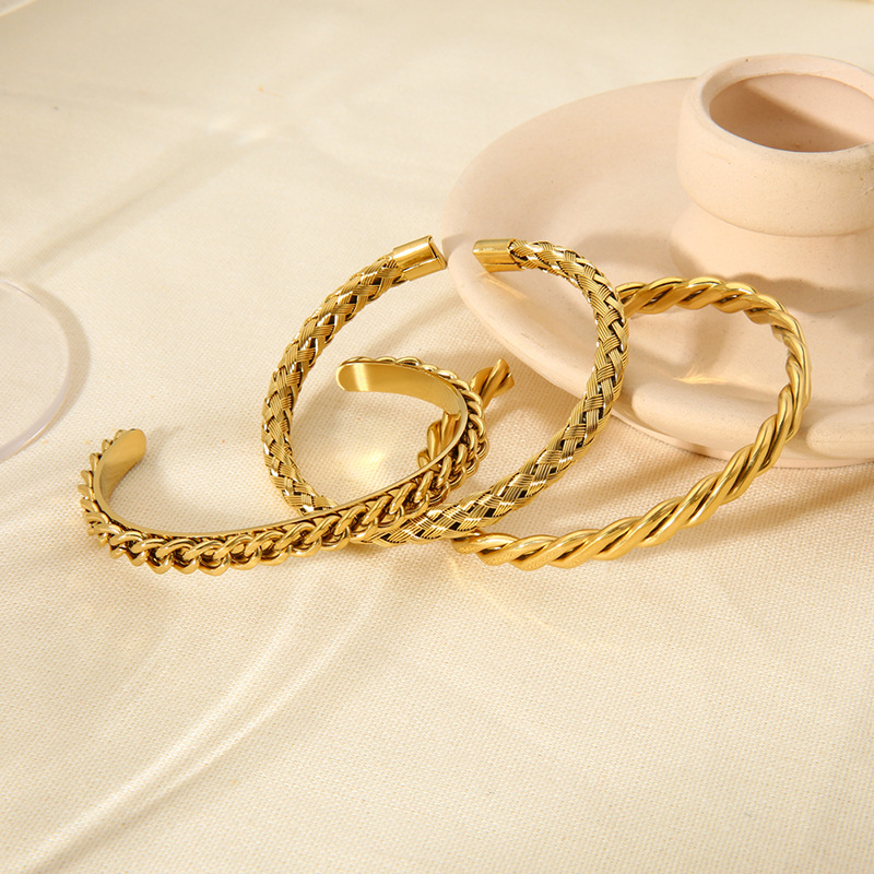 Braccialetti da donna con polsino in acciaio inossidabile color oro intrecciato con catena classica da 1 pezzo Immagine4