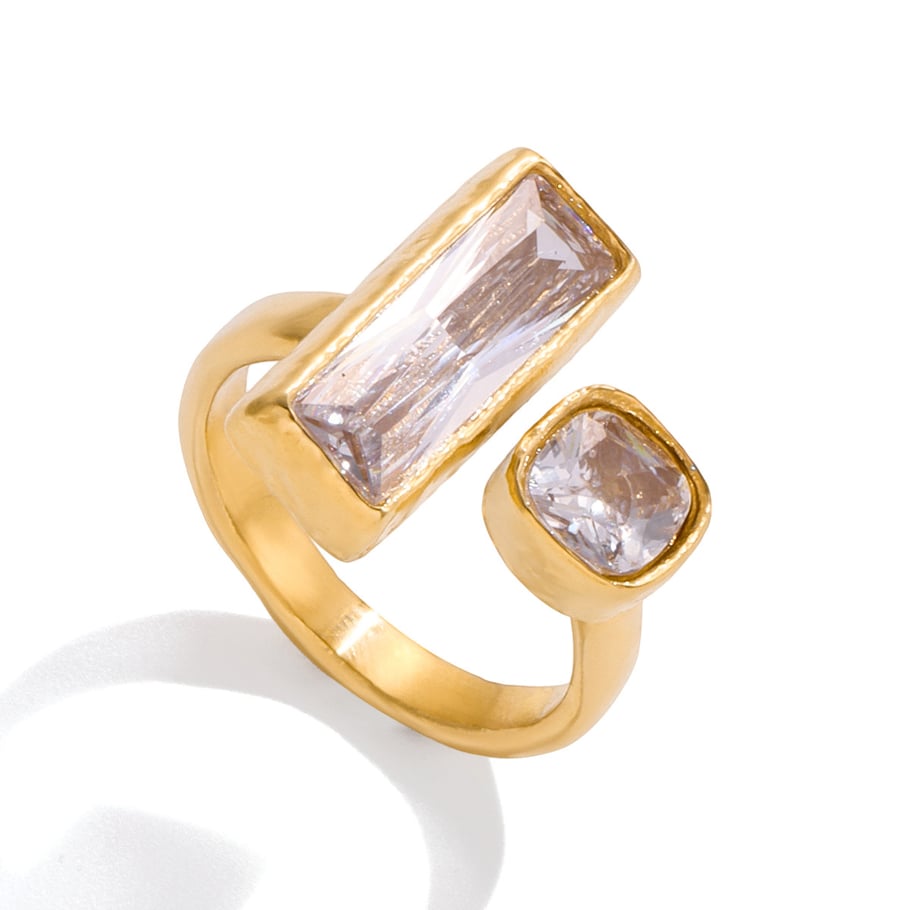 Anillos llamativos de acero inoxidable en color dorado con forma rectangular brillante de 1 pieza 