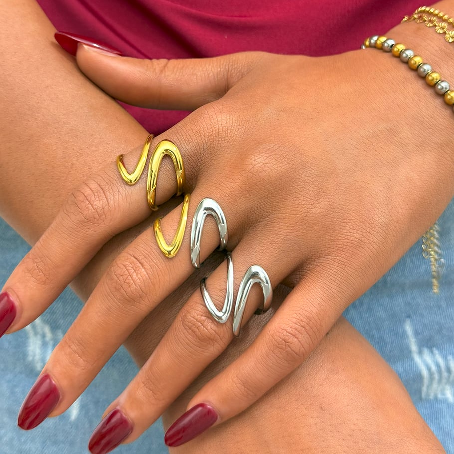 1 Stück Retro Unregelmäßige Form Edelstahl Gold Farbe Damen Statement Ringe Bild5