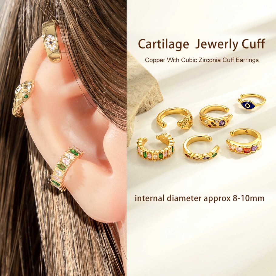 1 pieza de aretes de circonita de color cobre y dorado Imagen4