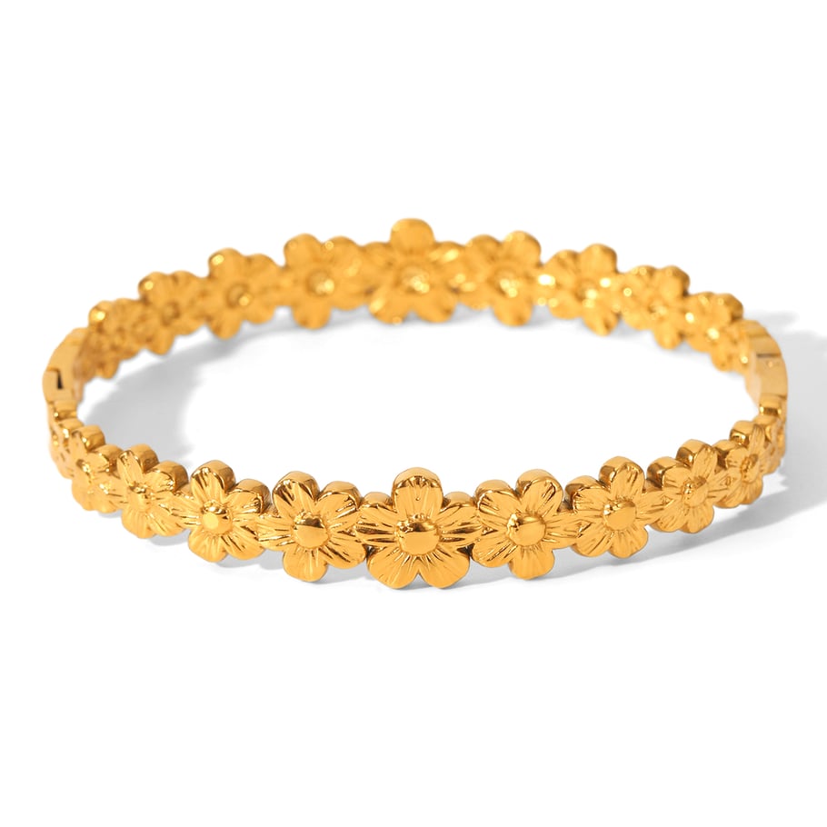 1 Piece Simple  Daily Flower Stainless Steel  Gold Color  Women's Bangles 