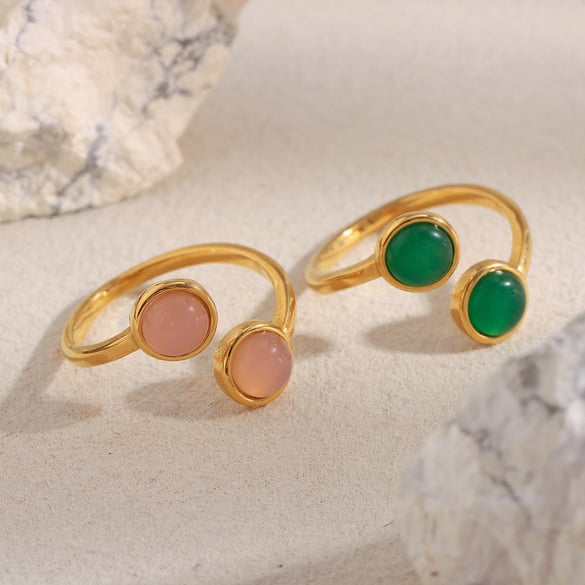 1 Piece Classic Circle Stainless Steel Gold Color Natural Stone Women's Gemstone Rings 2