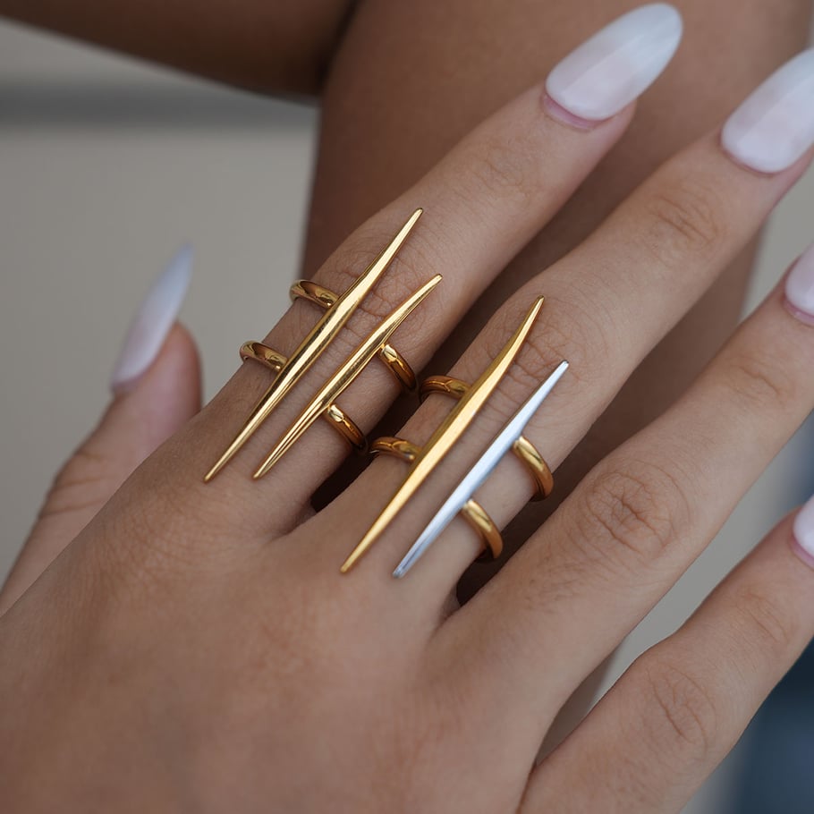 1 Piece Simple Lines Stainless Steel   Gold Color Woemn's Statement Rings Picture3