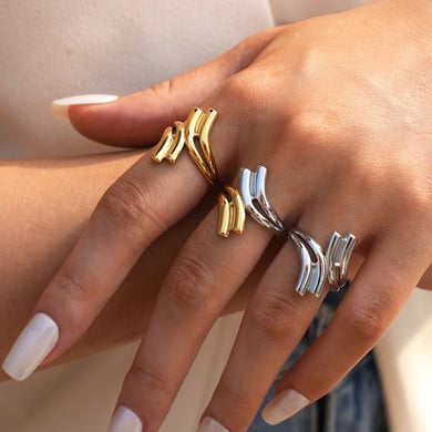 Anillos llamativos de acero inoxidable dorados con forma irregular informal de 1 pieza h5 Imagen5