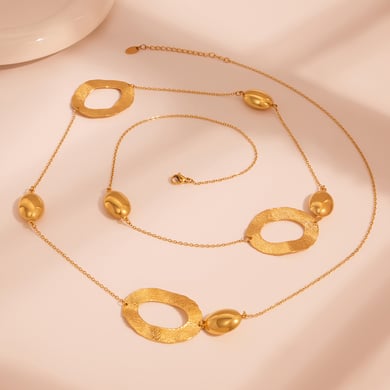 1 Piece Simple Hammer Pattern Stainless Steel Gold Color Women's Long Necklaces h5 Picture3