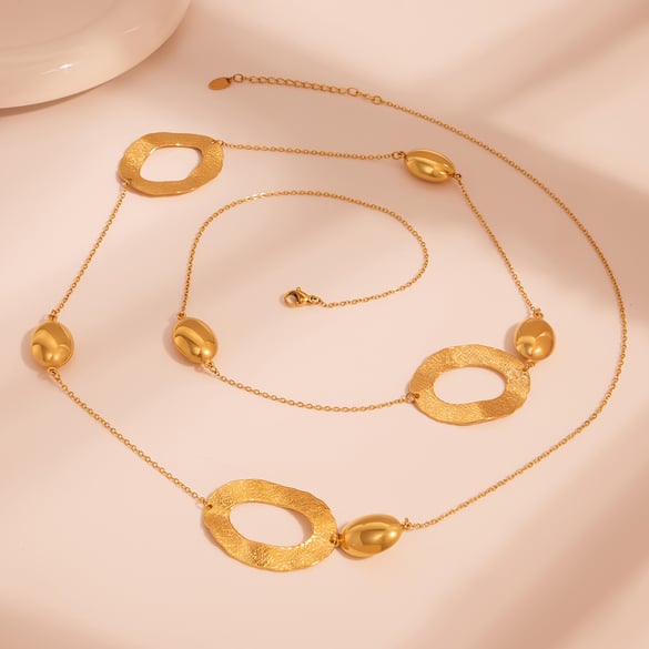 1 Stück einfaches Hammermuster Edelstahl Goldfarbe Damen Lange Halsketten