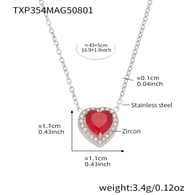 TXP354-Steel Heart Zircon Necklace 43+5cm Picture3