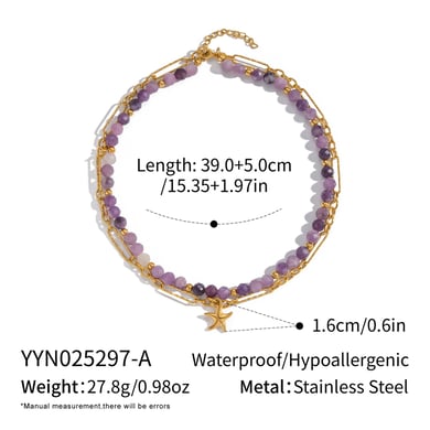 Collier de perles en pierre naturelle couleur or en acier inoxydable, 1 pièce h5 