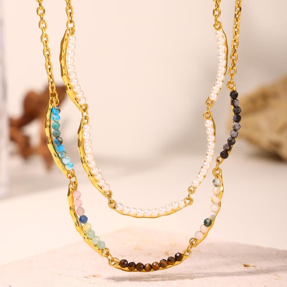Unregelmäßige Form Edelstahl Gold Farbe Naturstein Damen Schmuck Sets