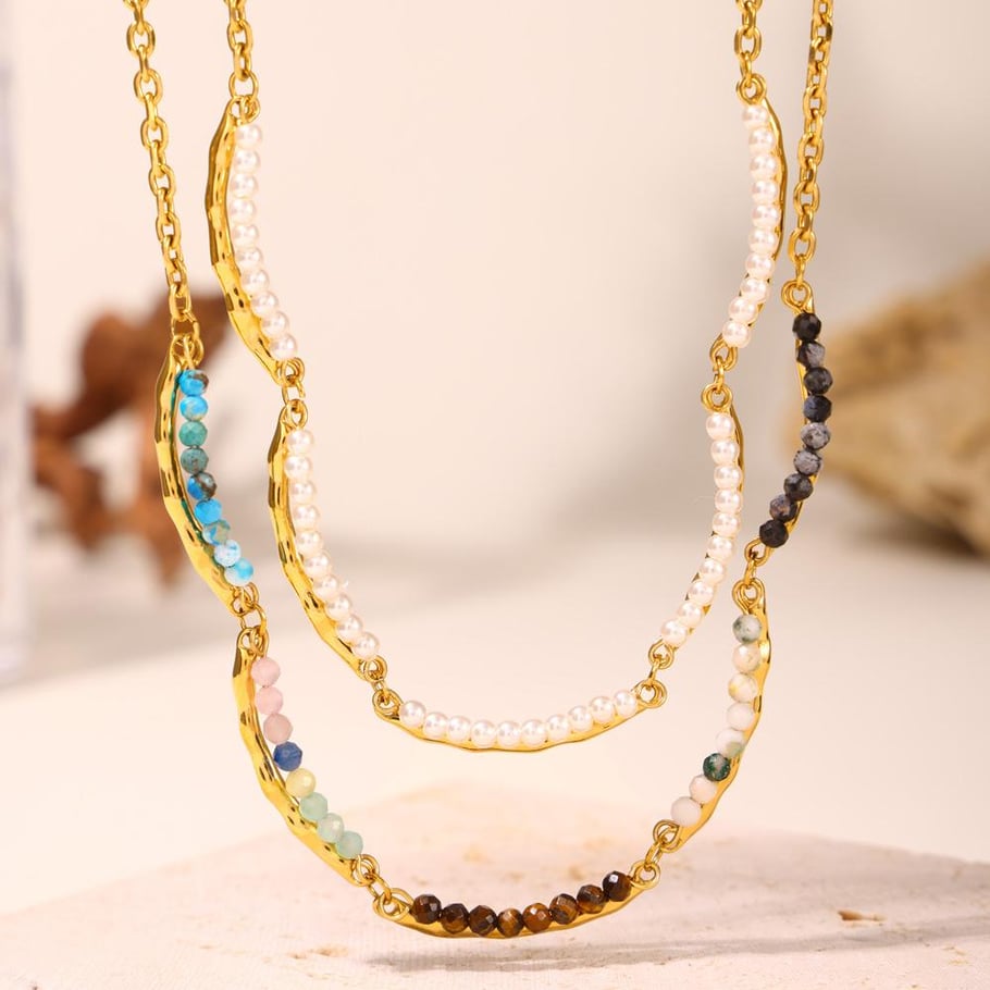 Unregelmäßige Form Edelstahl Gold Farbe Naturstein Damen Schmuck Sets Bild2
