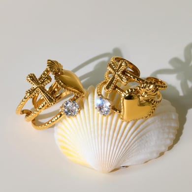 1 pezzo di anelli eleganti in acciaio inossidabile color oro con cuore e stella h5 Immagine6