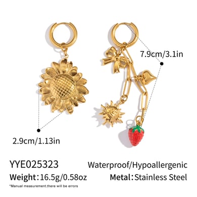 Set di collane in acciaio inossidabile color oro con fiore romantico e fragola h5 