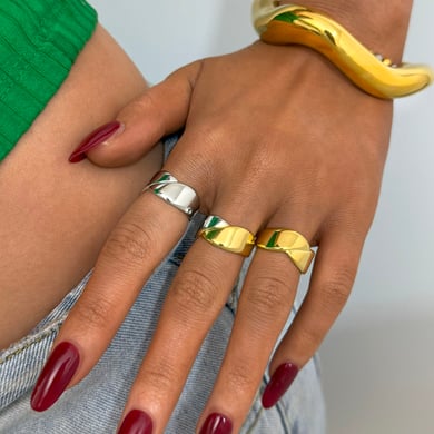 1 pezzo semplice casual forma irregolare anelli da donna in acciaio inossidabile h5 Immagine5