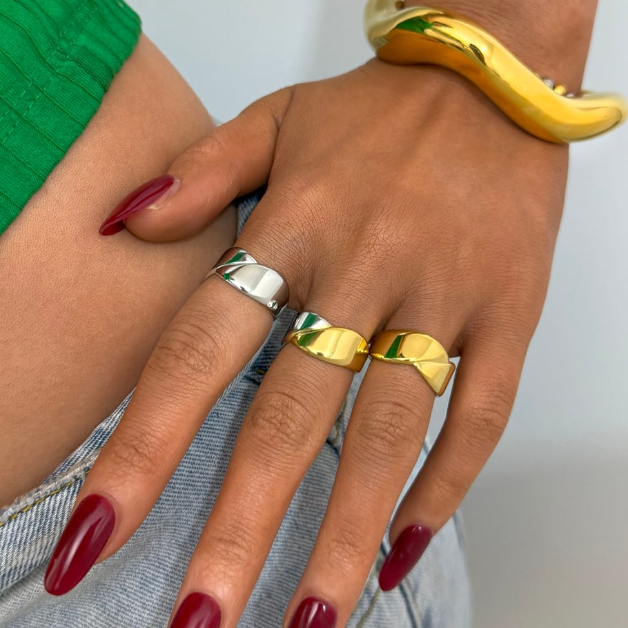 1 pezzo semplice casual forma irregolare anelli da donna in acciaio inossidabile Immagine5