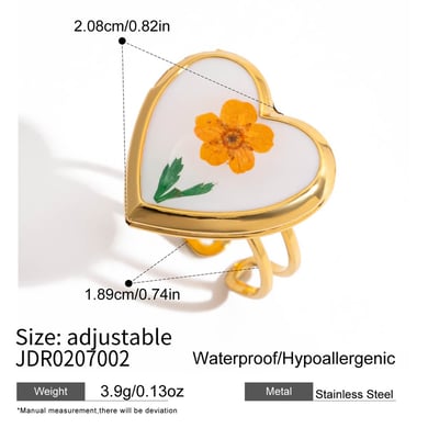 1 pezzo di anello romantico con fiori in acciaio inossidabile color oro h5 Immagine2