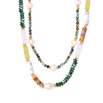1 pezzo di perline classiche in acciaio inossidabile color oro, pietra naturale, collane di perline da donna h5 Immagine2