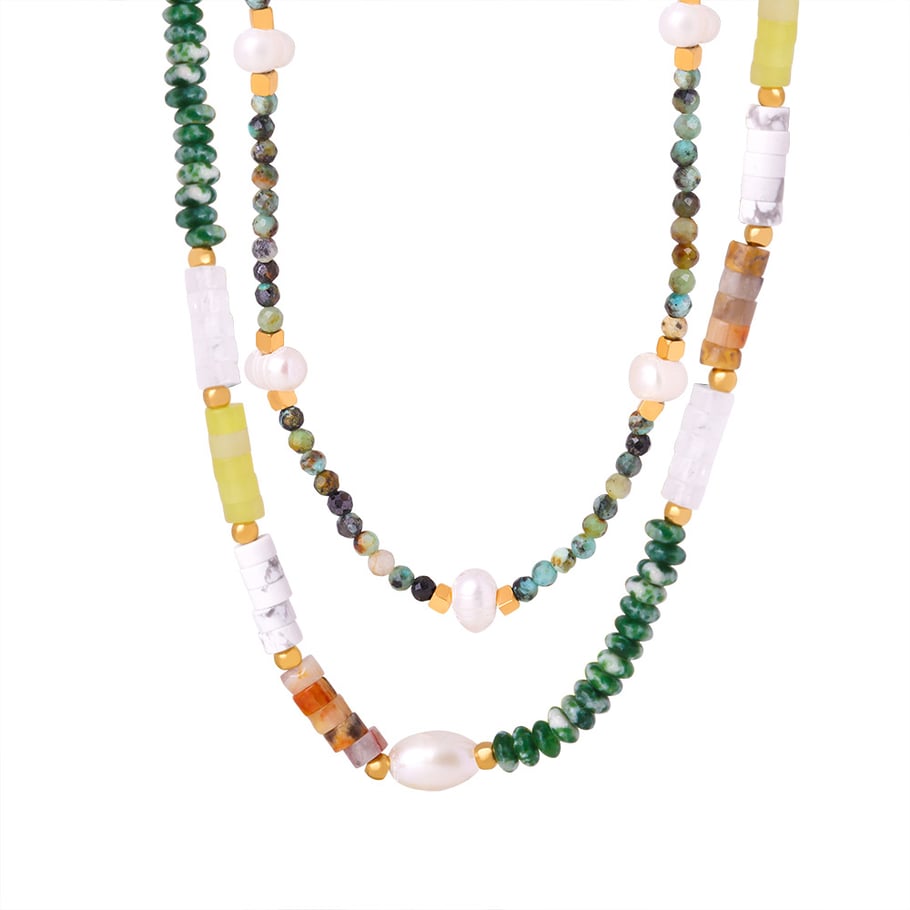 1 pezzo di perline classiche in acciaio inossidabile color oro, pietra naturale, collane di perline da donna Immagine2