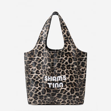 Bolso de mano de PVC para mujer, serie simple, informal, con estampado de leopardo h5 
