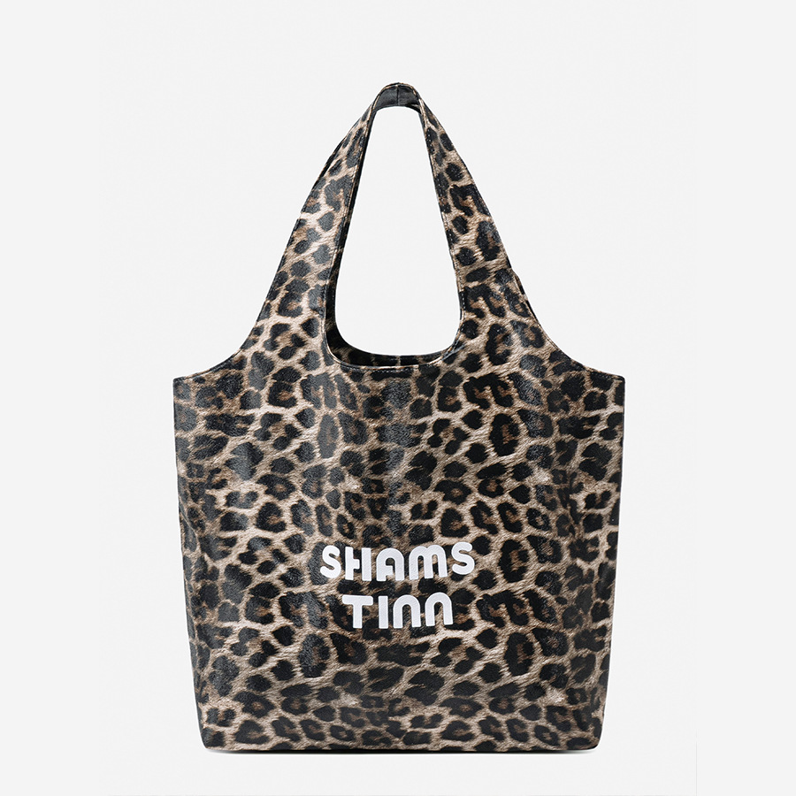 Bolso de mano de PVC para mujer, serie simple, informal, con estampado de leopardo 