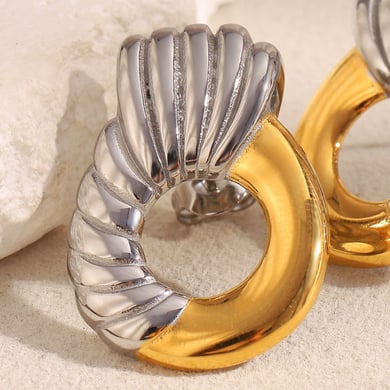 1 Pair Casual Circle Stainless Steel Gold Color Women's Stud Earrings h5 Picture5