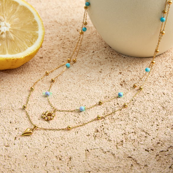 1 Piece Romantic Heart Moon Stainless Steel Gold Color Women's Layered Necklaces
