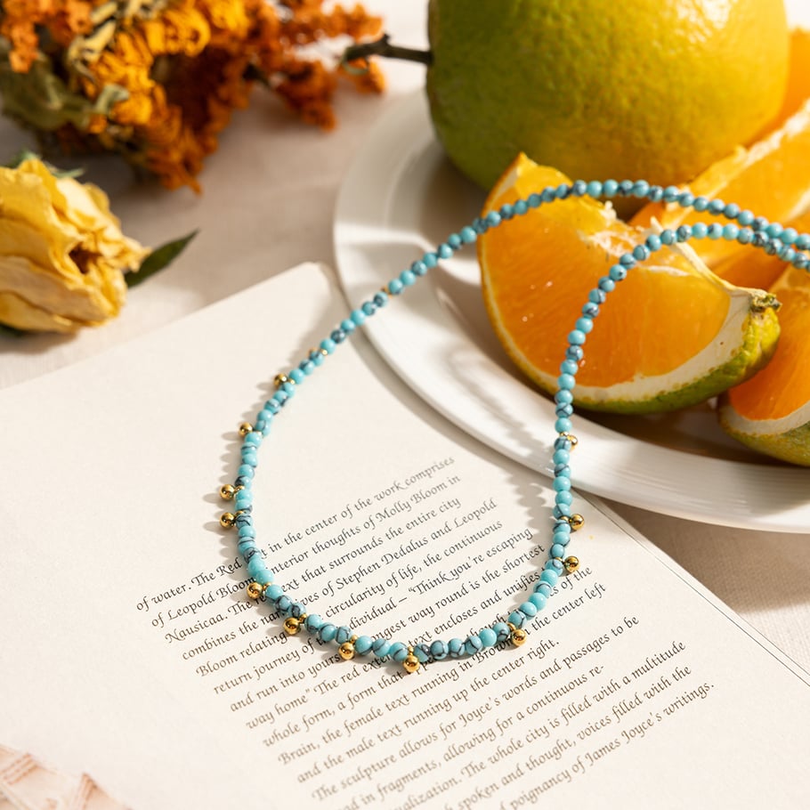 1 Piece Calaite Beads Natural Stones Gold Color Women's Beaded Necklaces Picture7
