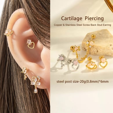 1 stuk hart strik knoop koper goudkleurige piercing oorbel h5 Afbeelding4