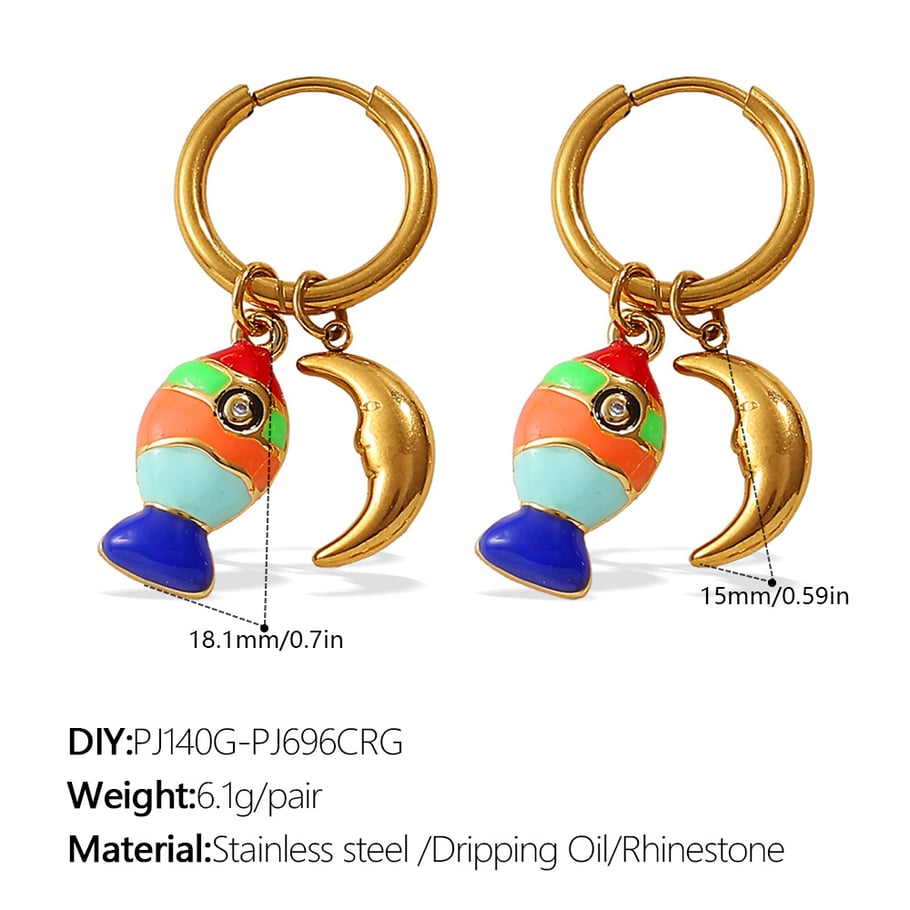 1 Pair Oceanic Stainless Steel Gold Color Drop Earrings 