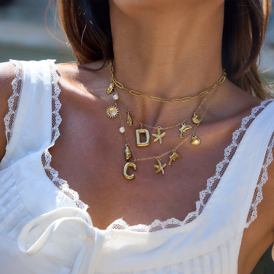 1 pezzo di collana con ciondolo a forma di lettera in acciaio inossidabile color oro da donna Immagine2