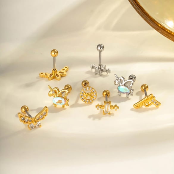1 Stück Kupfer Gold Farbe Zirkon Piercing Ohrring 2