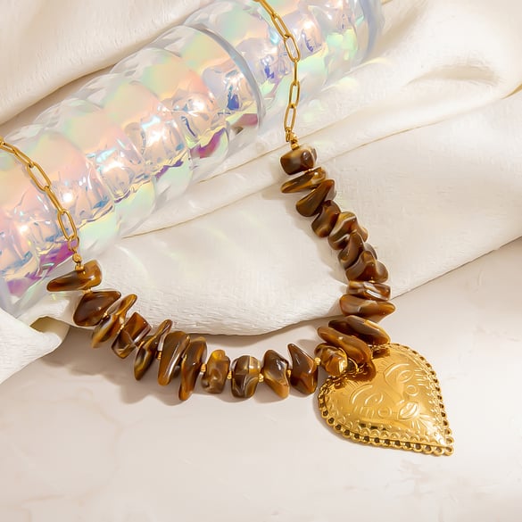 1 Piece  Daily  Heart Stainless Steel  Gold Color  Women's Beaded Necklaces 2