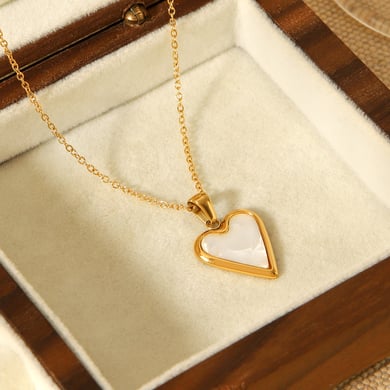 Collier avec pendentif classique en forme de cœur et coquillage en acier inoxydable doré pour femme, 1 pièce h5 Image4