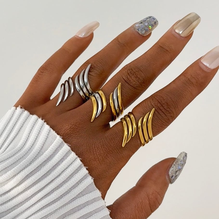 1 Piece Simple Wings Stainless Steel  Gold Color Women's Statement Rings Picture2