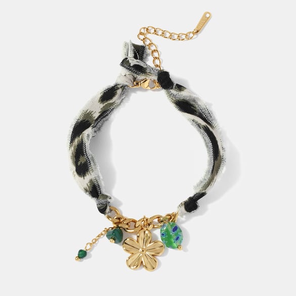 Pulsera con dijes de acero inoxidable dorado para mujer, serie romántica, flor retro, 1 pieza