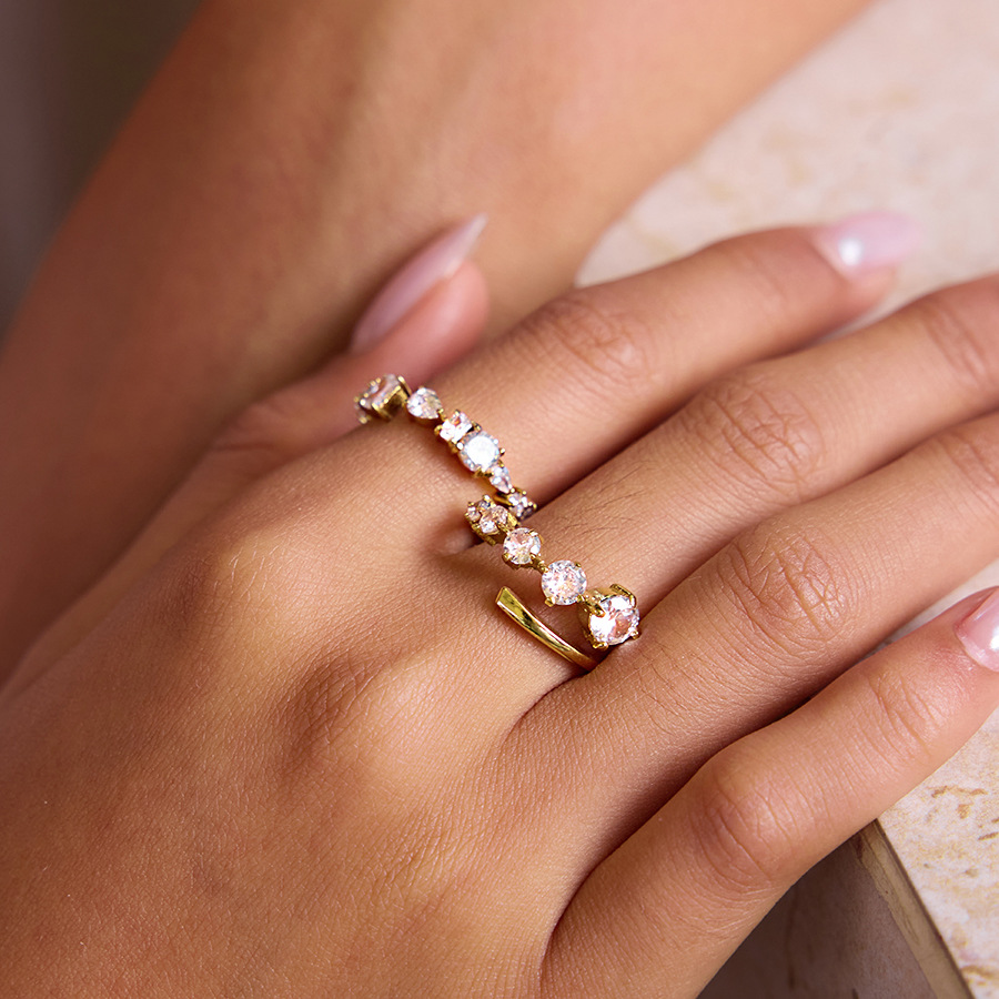1 Piece Delicate Lines Stainless Steel Gold Color Zircon Women's Gemstone Rings Picture5