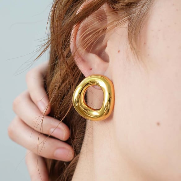 1 Piece Elegant Irregular Shape Stainless Steel  Gold Color  Women's Stud Earrings 2