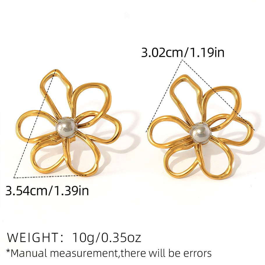 1 Pair Simple Natural Flower Stainless Steel Gold Color Women's Stud Earrings h5Picture2