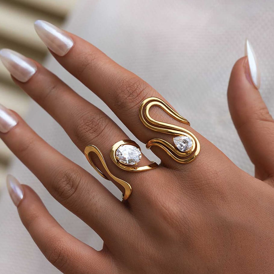 1 Piece Casual Irregular Shape Stainless Steel  Gold Color  Zircon Statement Rings Picture6