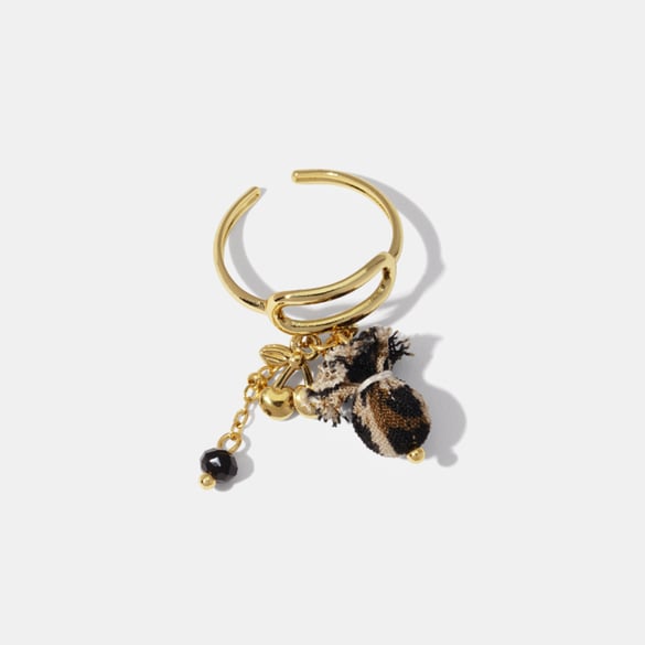 1 Piece Leopard Fabric Cherry Stainless Steel Gold Color Statement Ring