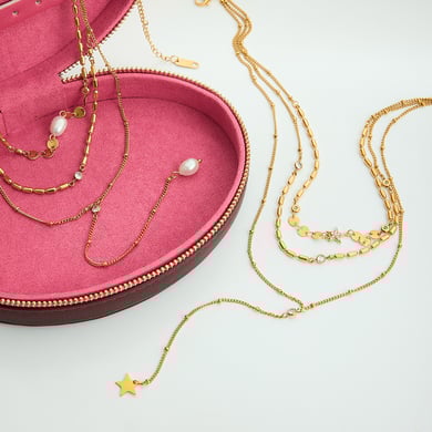 1 pezzo elegante collana a strati da donna in acciaio inossidabile con zirconi color oro e stella h5 Immagine7