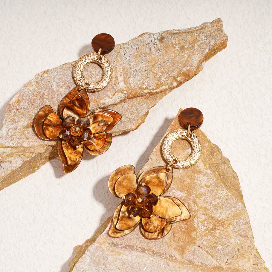 1 Pair Retro Flower Resin Dangle Earrings Picture4