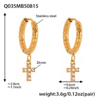 Q035-Golden Cross Zircon Earrings Picture6